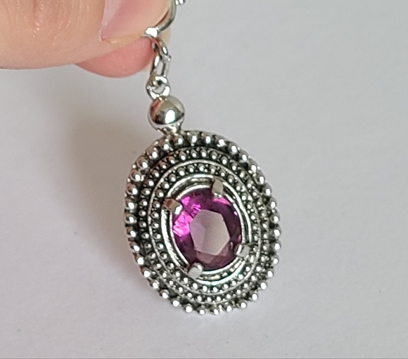 Vintage Sarah Coventry Silver Tone Ethnic Boho Purple Glass Oval Pendant Charm - Picture 6 of 16